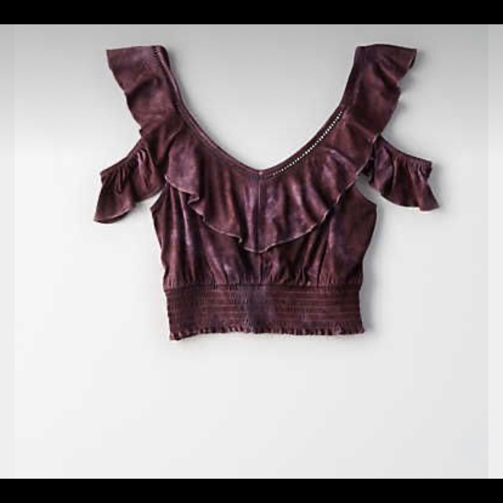 American Eagle cold shoulder ruffle trim top